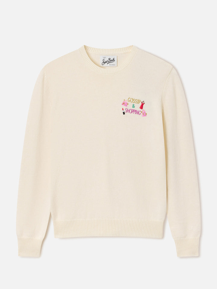 Off white New Queen wool and cashmere blend crewneck with Gossip & Shopping embroidery