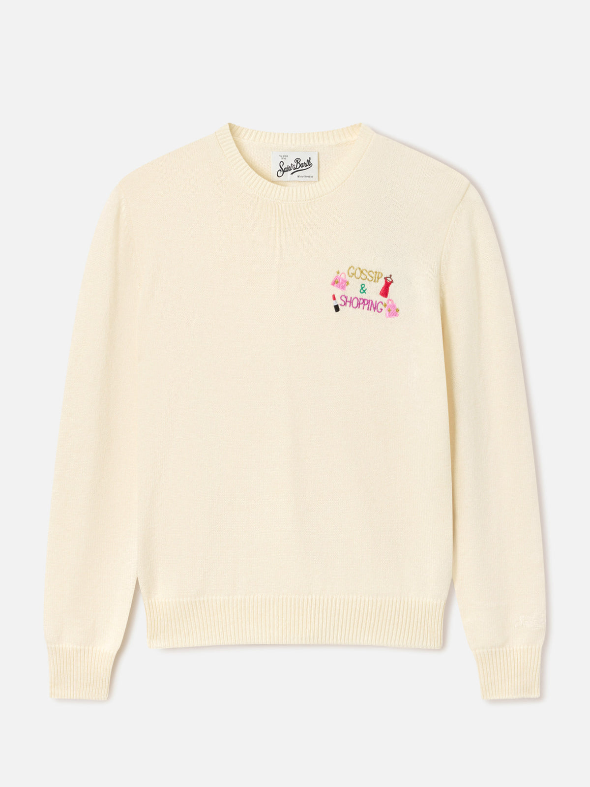 Off white New Queen wool and cashmere blend crewneck with Gossip & Shopping embroidery