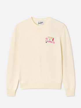 Off white New Queen wool and cashmere blend crewneck with Gossip & Shopping embroidery