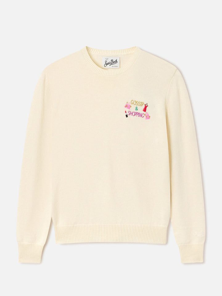 Jersey de cuello redondo Off white New Queen en mezcla de lana y cachemira con bordado Gossip & Shopping 