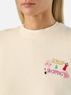 Off white New Queen wool and cashmere blend crewneck with Gossip & Shopping embroidery