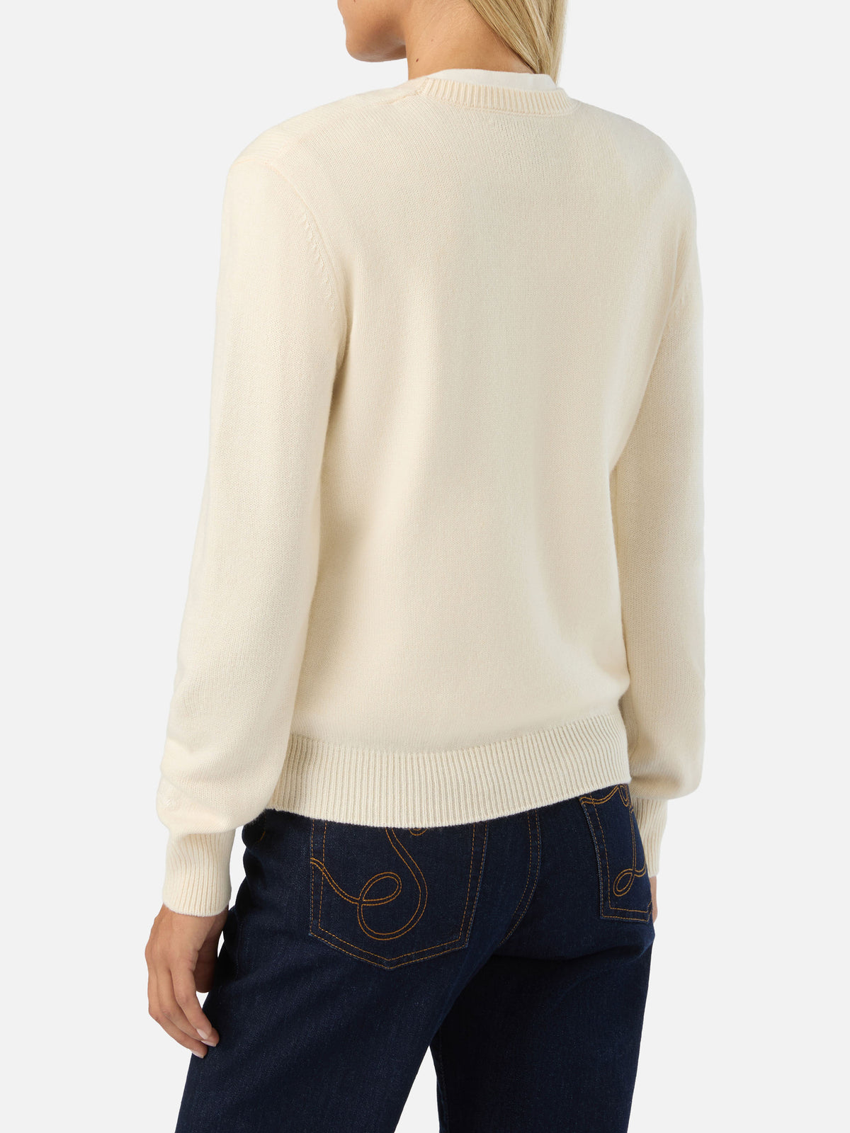 Off white New Queen wool and cashmere blend crewneck with Gossip & Shopping embroidery