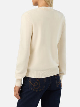 Off white New Queen wool and cashmere blend crewneck with Gossip & Shopping embroidery