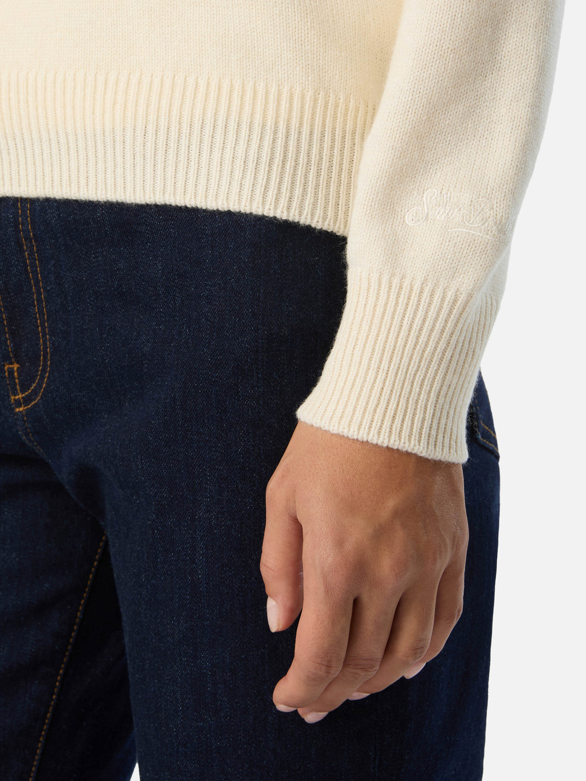 Off white New Queen wool and cashmere blend crewneck with Gossip & Shopping embroidery