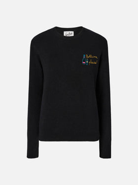 Neuer schwarzer Queen-Pullover aus Kaschmirmischung mit Bollicine-Stickerei.