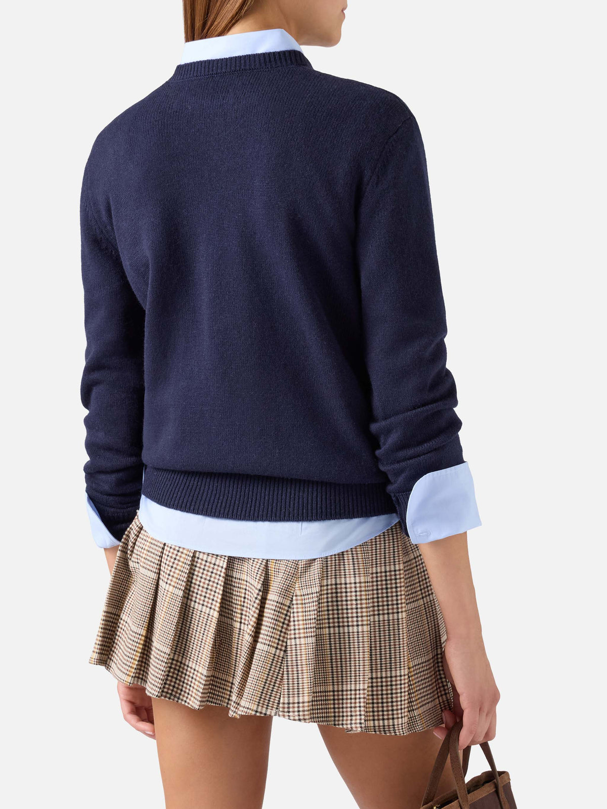 Maglia girocollo New Queen blu navy in misto lana e cashmere con ricamo Non Mi Fido