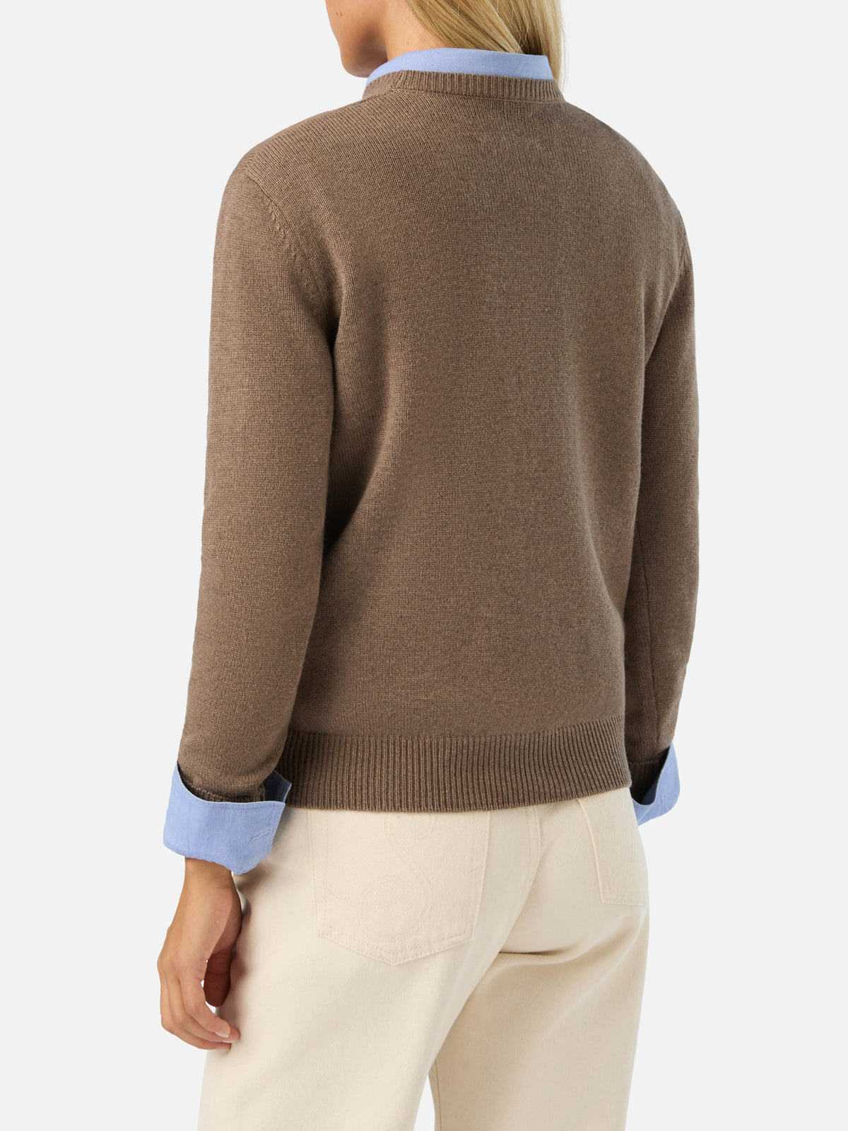 Military green New Queen wool and cashmere blend crewneck with Sono Una Ragazza D'Oro embroidery