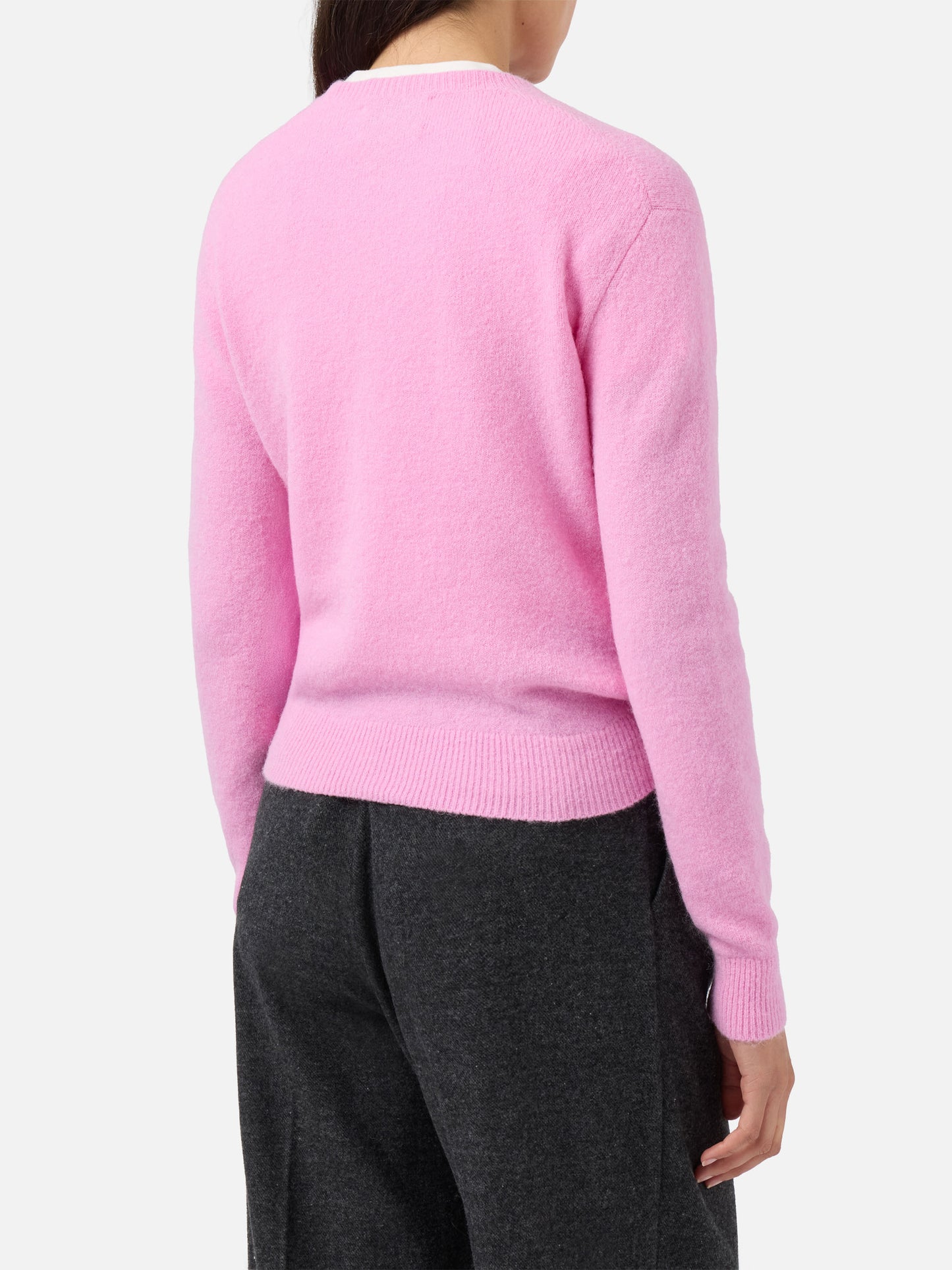 Maglia elasticizzata New Queen in misto lana merino e alpaca rosa con ricamo Non smetto di sp(l)endere