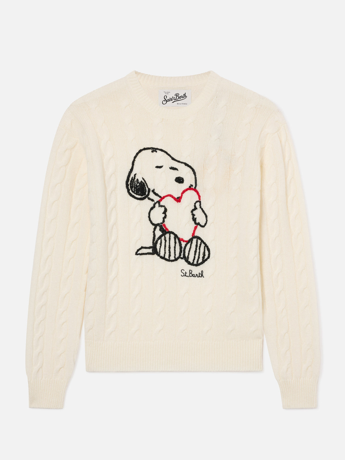 Off white New Queen Zopfmusterstrick aus Woll- und Kaschmirmischung mit Snoopy-Stickerei | Special edition 