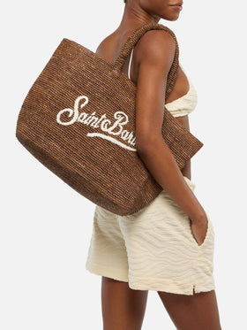 Brown Raffia Beach bag with cotton pouch