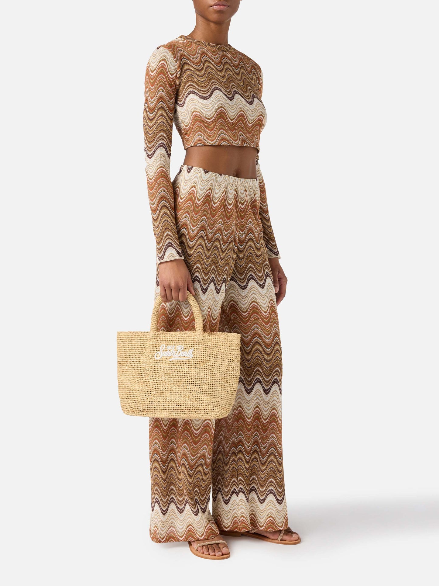 Medium Beach raffia bag with embroidered logo