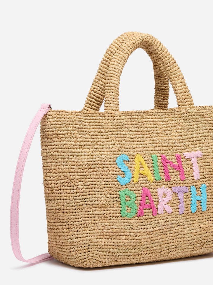 Beige Raffia Mid Strandtasche mit Baumwollbeutel