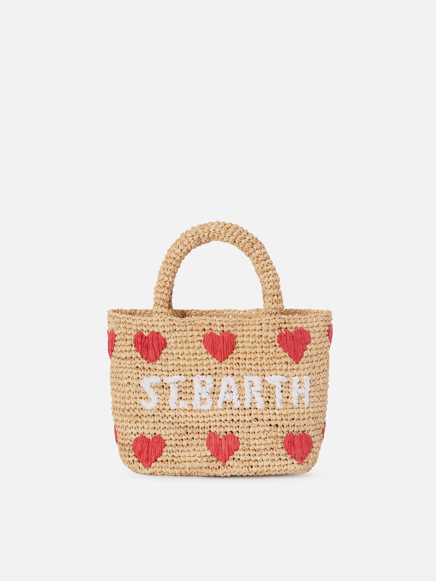 Beach mini raffia bag with embroidered hearts