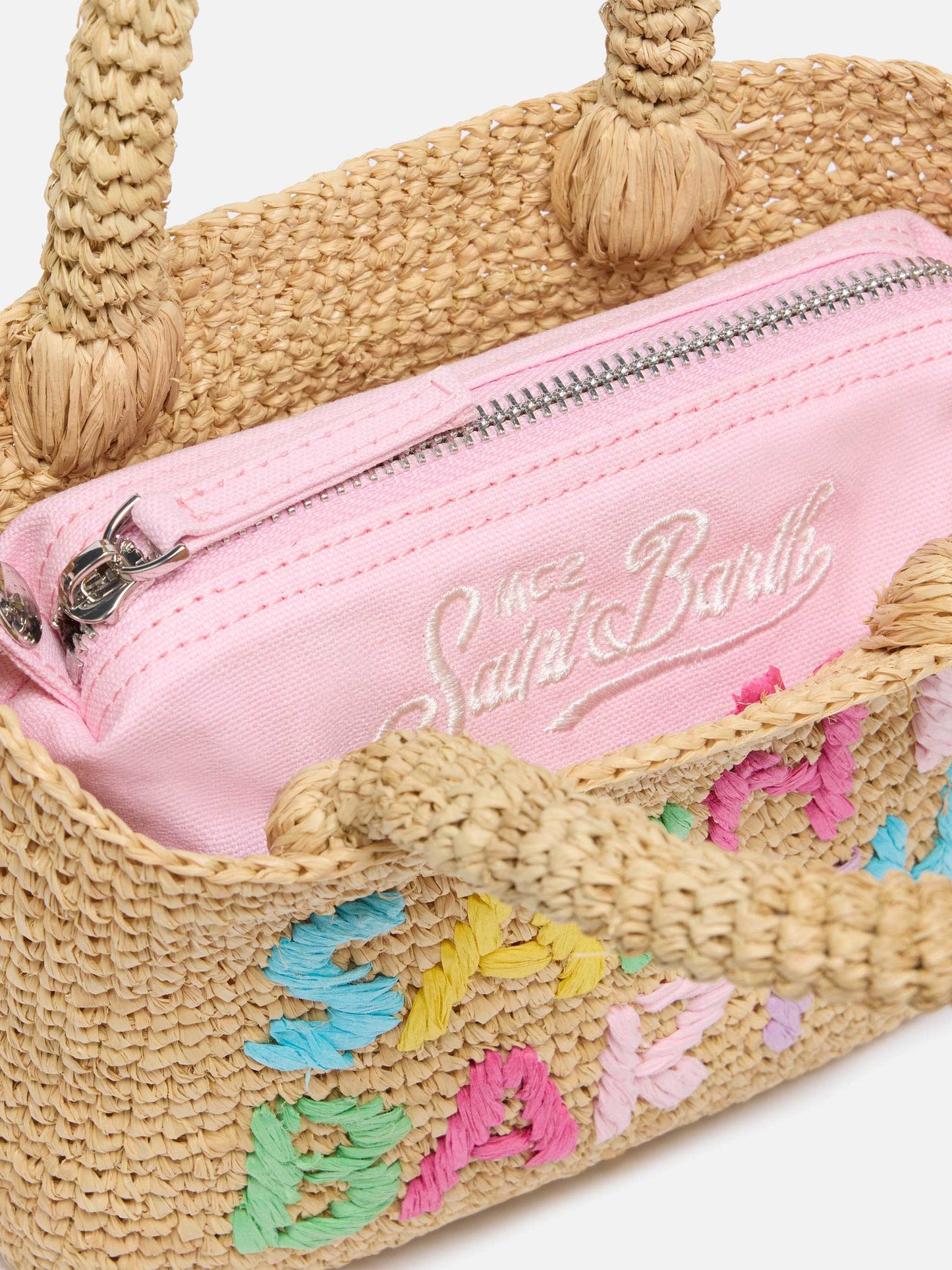 Rafia Mini Beach Bag beige con pochette interna in cotone