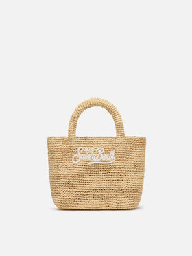 Beige Mini-Strandtasche aus Raffiabast mit Baumwollbeutel
