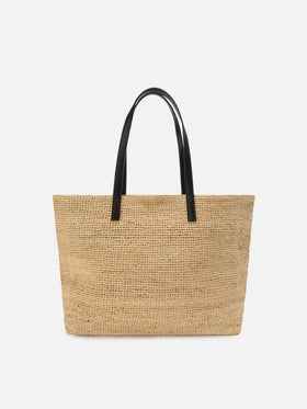 City raffia bag with contrasting black embroidered logo