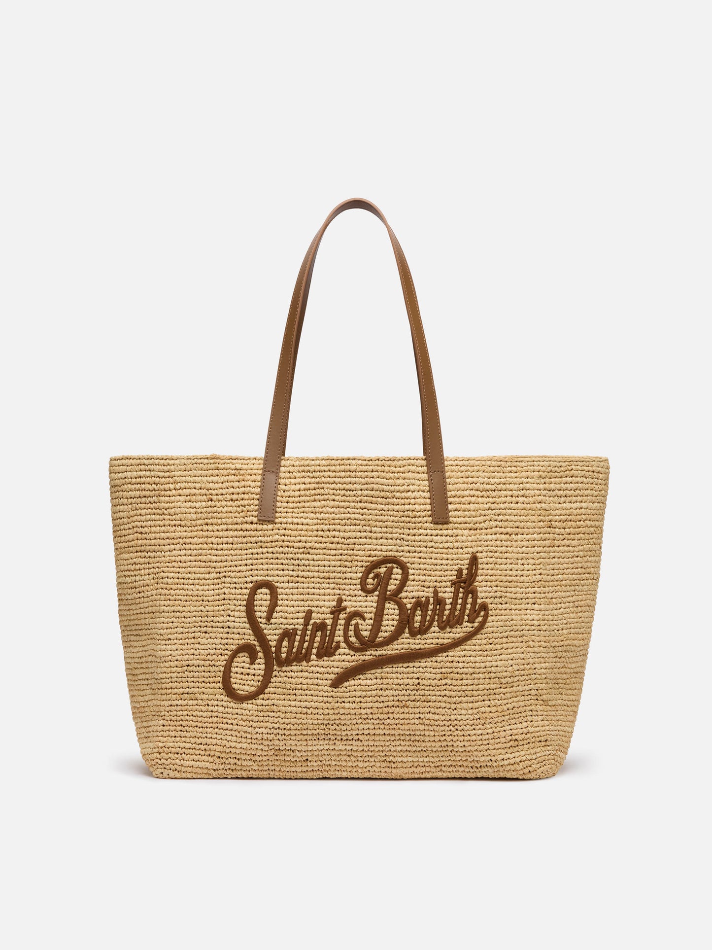 Raffia City Tasche mit Ledergriffen