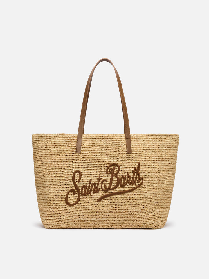Raffia City Tasche mit Ledergriffen