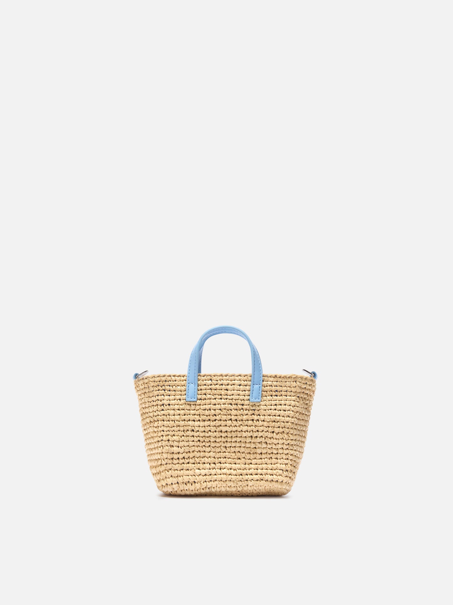 Micro City raffia bag with contrasting light blue embroidered logo