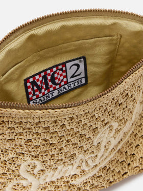 Natural Raffia pouch with embroidered logo