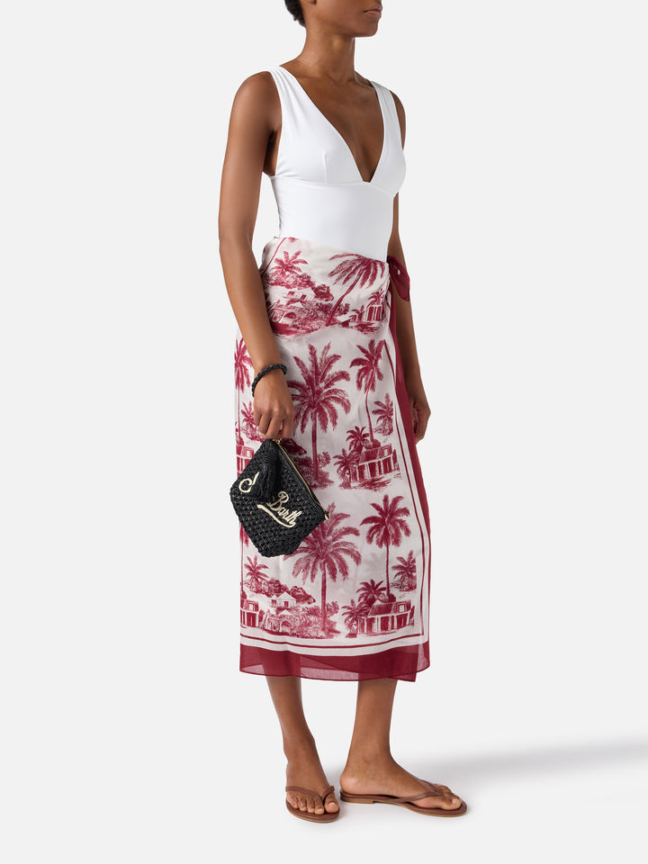 Black Raffia pouch with embroidered logo