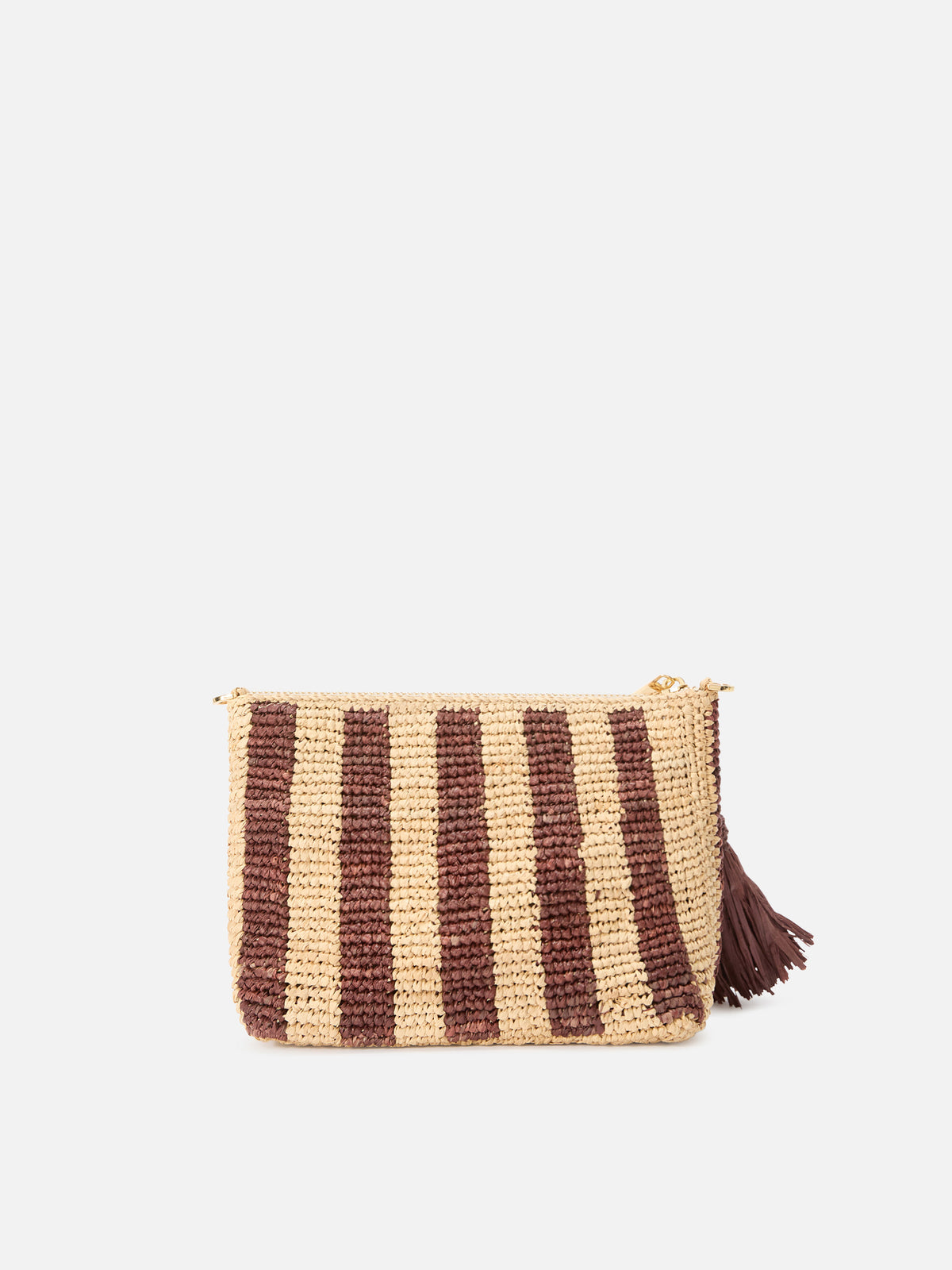 Gestreifte Raffia-Pouch mit gesticktem Logo 