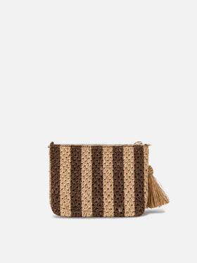 Pochette de rafia a rayas con logotipo bordado 