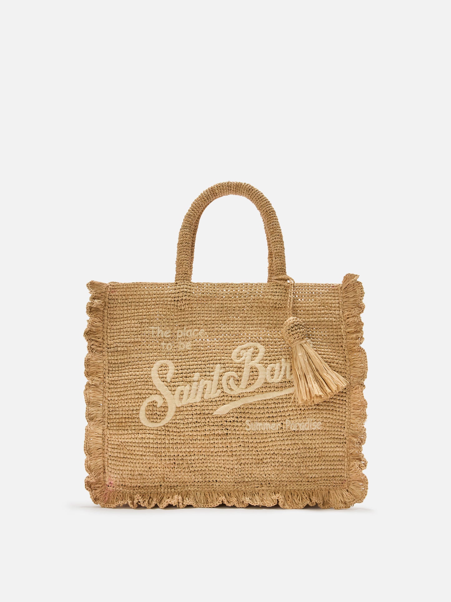 Borsa Volant medium in raffia con logo ricamato