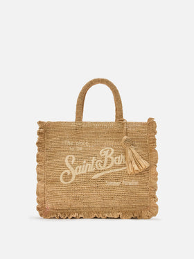 Borsa Volant medium in raffia con logo ricamato