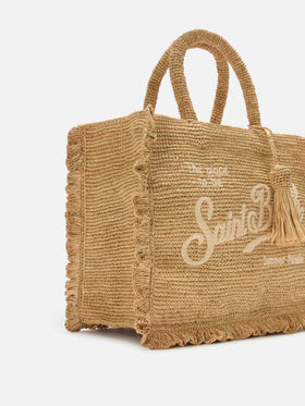 Borsa Volant medium in raffia con logo ricamato