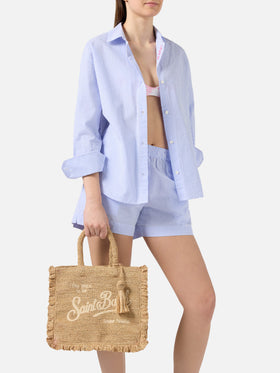 Borsa Volant medium in raffia con logo ricamato