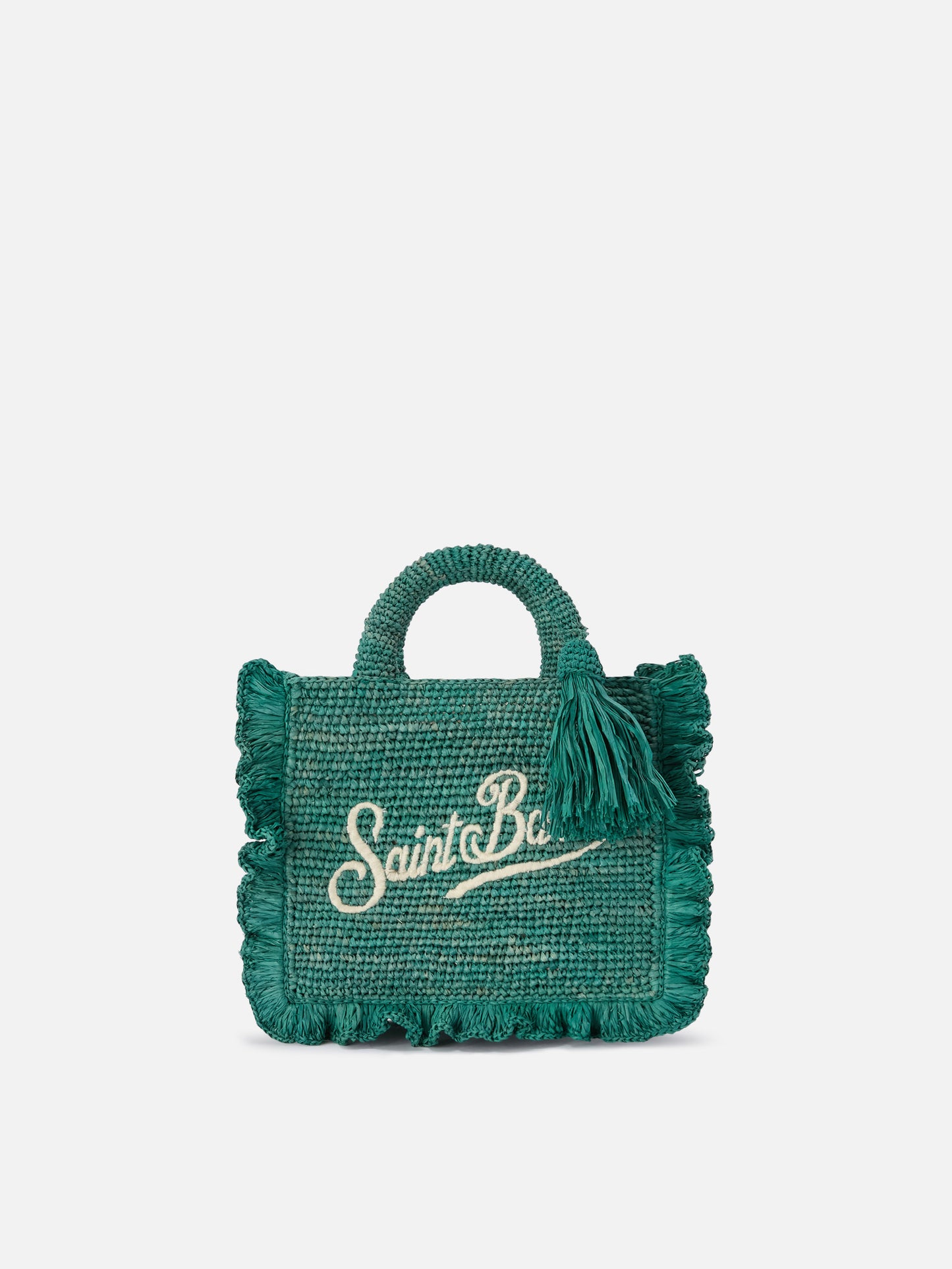 Light blue Volant Mini raffia bag with embroidered logo