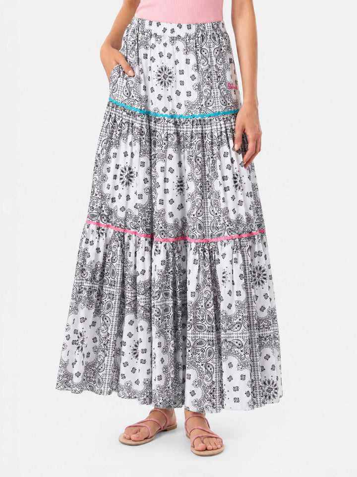Cotton long skirt Rambla with bandana print