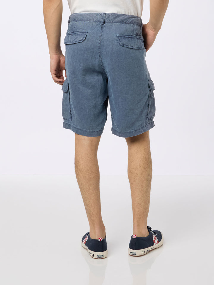 Marineblaue Herren-Bermudashorts aus Leinen von Rodi