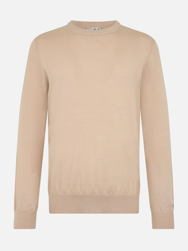 Maglione da uomo Regent beige in lana merino