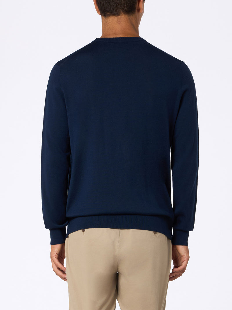 Maglione da uomo Regent blu navy in lana merino