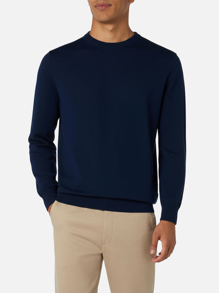 Maglione da uomo Regent blu navy in lana merino