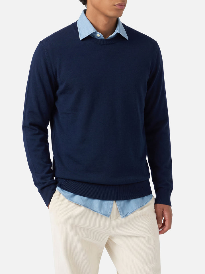 Navy blue Regent Light merino wool crewneck sweater
