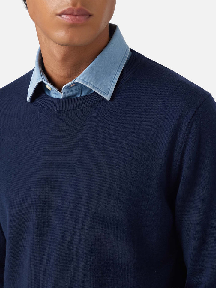 Navy blue Regent Light merino wool crewneck sweater
