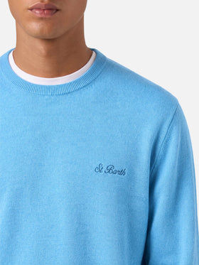 Pull col rond Regent en bleu poussiéreux BLENDED CASHMERE 