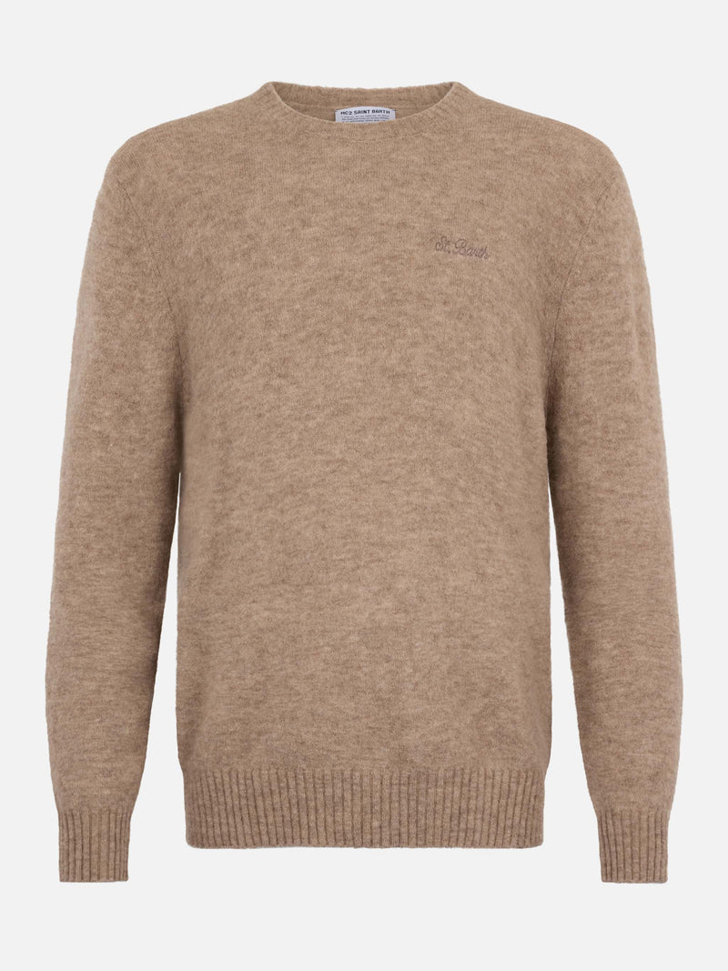 Man crewneck kaki stretch alpaca sweater Regent