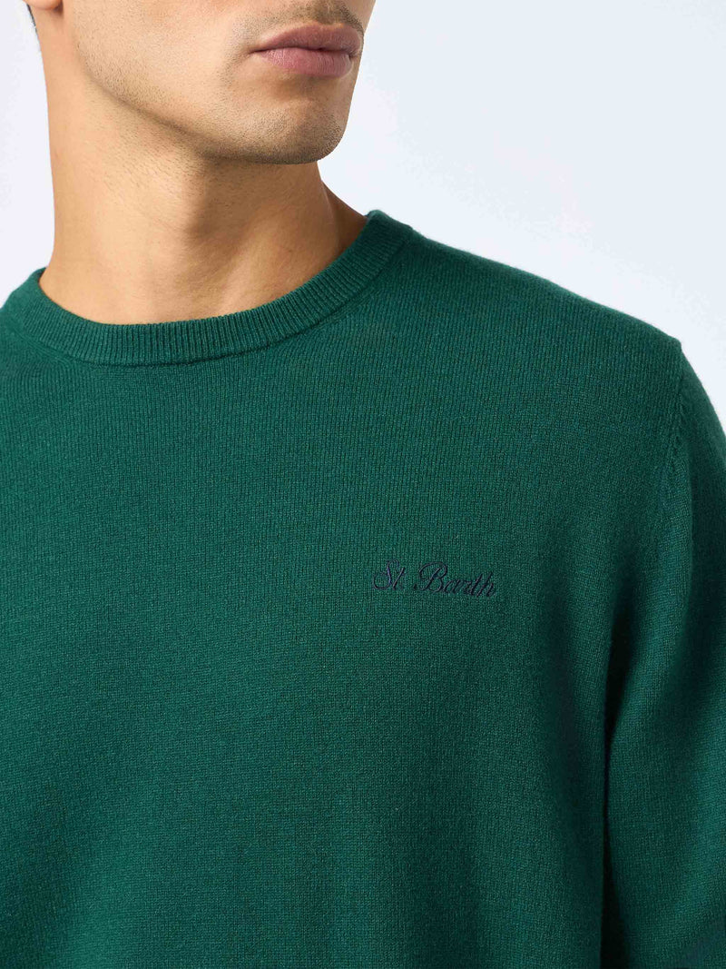 Maglione girocollo in misto cashmere verde inglese da uomo Regent