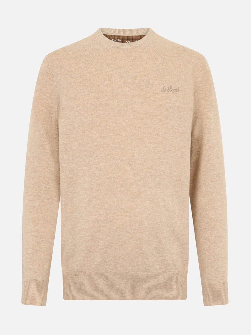 Maglione girocollo in misto cashmere beige da uomo Regent