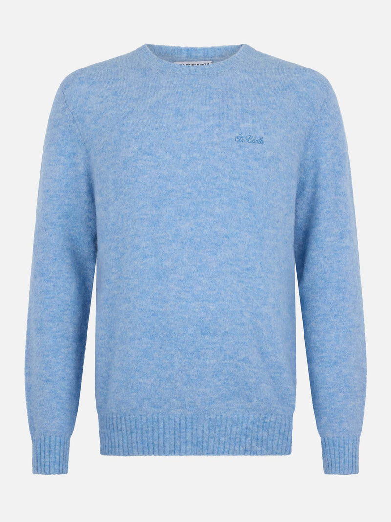 Maglione girocollo elasticizzato azzurro chiaro da uomo Regent