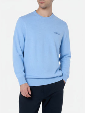 Maglione girocollo in misto cashmere azzurro chiaro da uomo Regent