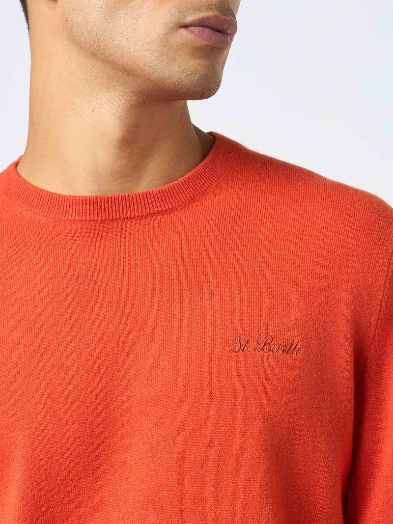 Man orange cashmere blend crewneck sweater Regent