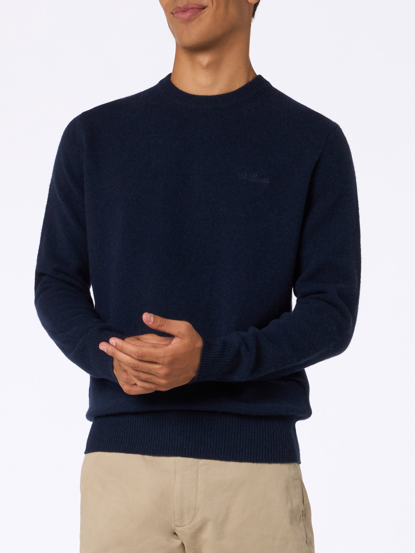 Man navy blue lambswool sweater Regent - MC2 Saint Barth