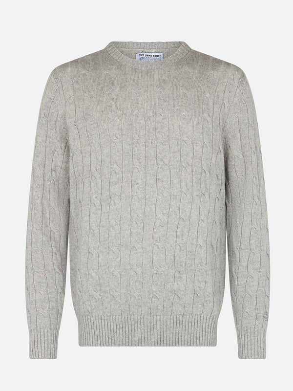 Maglione girocollo grigio chiaro in misto cashmere da uomo Regent