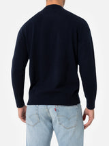 Maglione da uomo blu navy con scollo a V in misto cashmere Regent