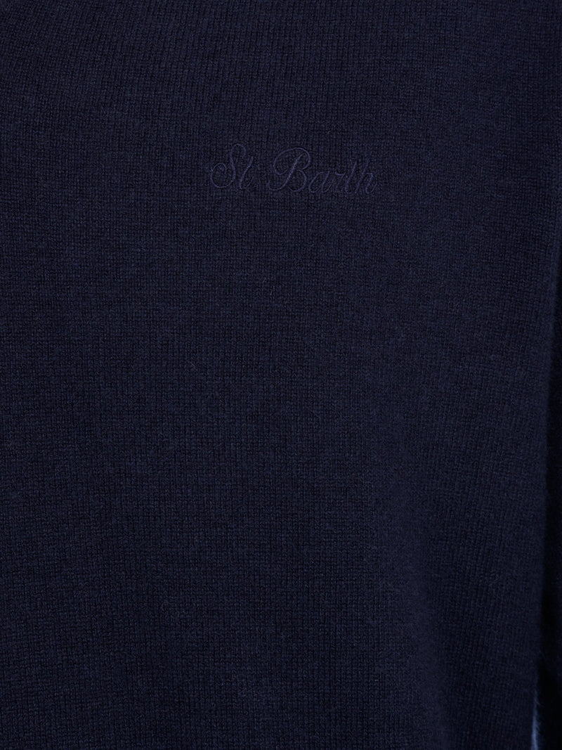 Maglione da uomo blu navy con scollo a V in misto cashmere Regent